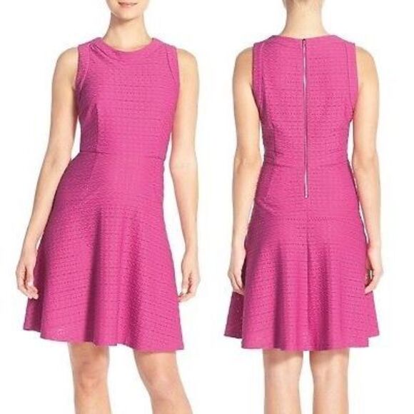 New Donna Morgan Flux Textured Sleeveless Midi‎ Fit & Flare Dress Pink 12 - Picture 1 of 16